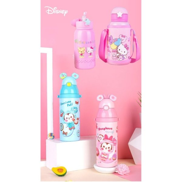 Botol termos minum sedotan hangat anak mickey minnie donat