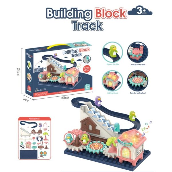 Mainan building block track, Mainan gear brick putar sliding