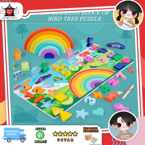 Mainan pancing montessori pelangi rainbow, Mainan puzzle edukasi