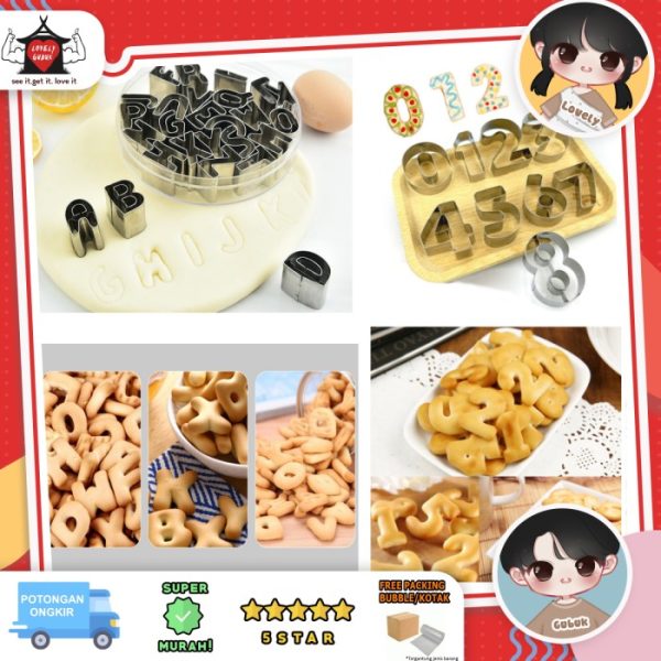 Cetakan biskuit huruf angka stainless, Alphabet Number Cookies mould