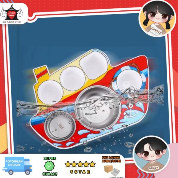 Piring makan set kapal stainless anak, Tempat makan stainless anak shi