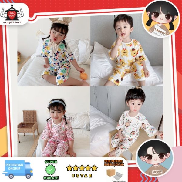 Piyama 7/8 tsum winnie anak,Piyama lembut tidk panas breathable cotton