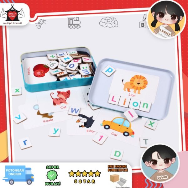 Puzzle kaleng spelling anak, Puzzle edukasi match letter magnet kaleng