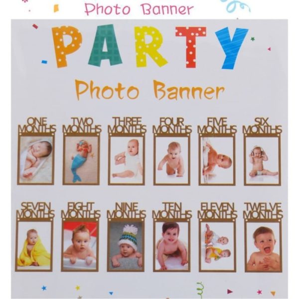 Frame foto bayi 0-12 bulan, Bunting flag frame foto anak milestones