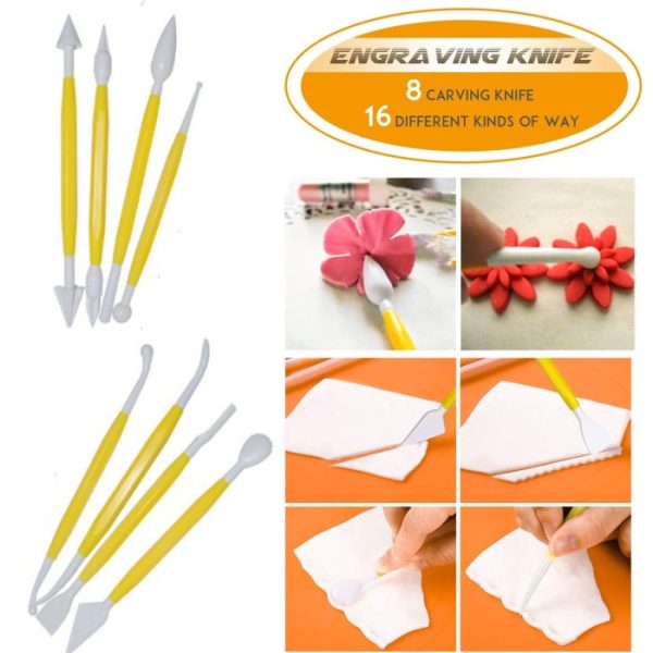 Fondant tool set isi 8 pcs, Carving knife, Pisau engraving.