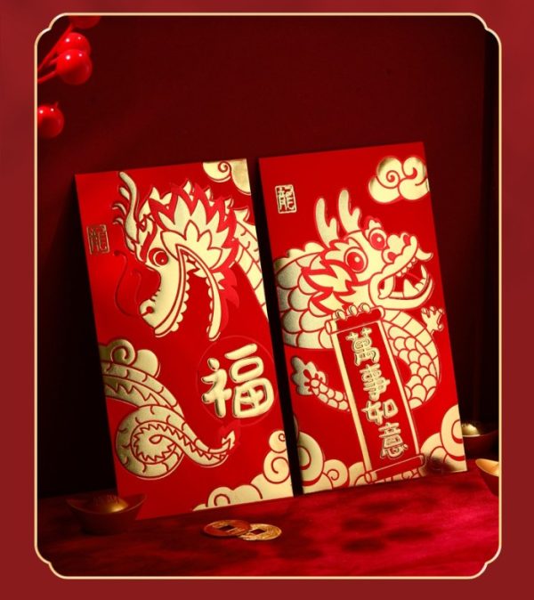 Angpao Imlek gold dragon red packet, ampau,ampao naga emas