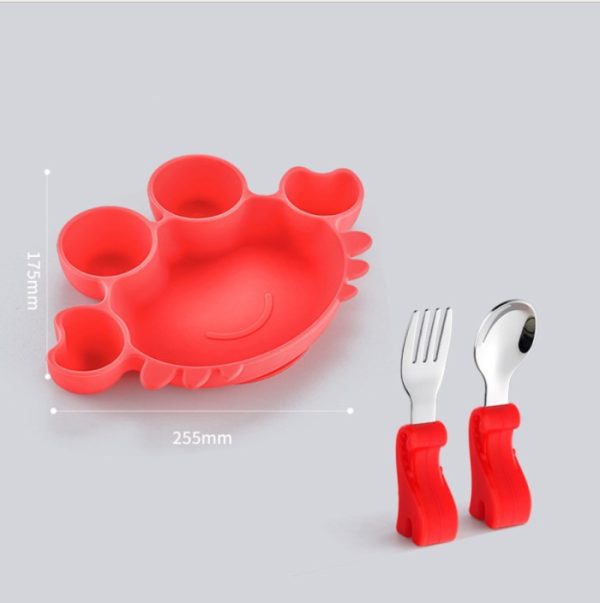 Piring makan silikon anak, SIlicon plate mat anak model kepiting set