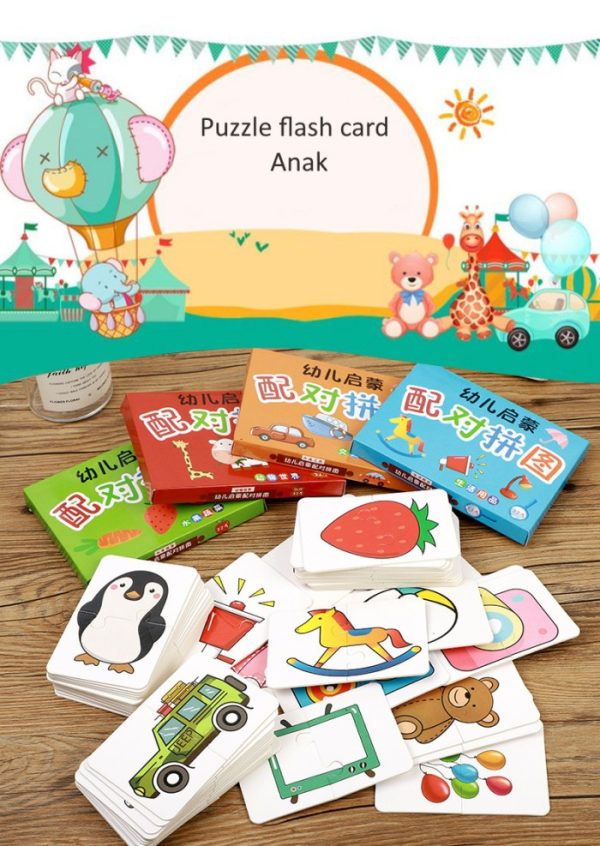 Mainan puzzle flash card, Mainan edukasi puzzle mencocokkan