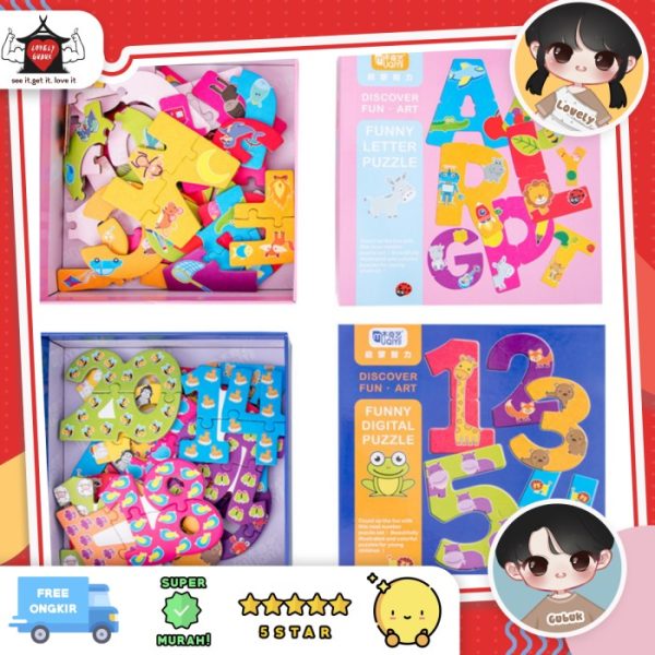 Mainan edukasi puzzle jigsaw huruf angka anak, funny digital puzzle