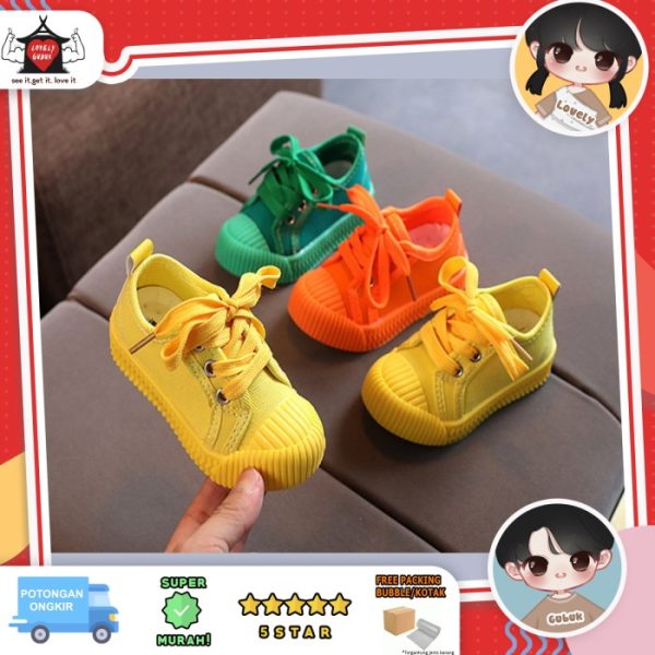 Sepatu sneaker tali anak, Sepatu anak, sepatu hijau oren kuning anak