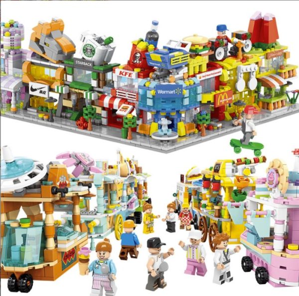 Mainan lego block stand makanan, Mini food stand and shop cart