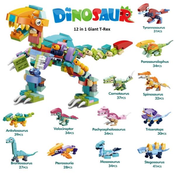 Mainan brick kecil, brick block kombinasi 12 in 1 dinosaurus, animal