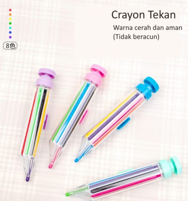 Rotating Crayon 8 warna model pena tanpa tangan kotor, Crayon tekan.