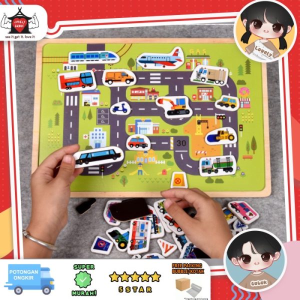 Mainan puzzle magnetic board, Mainan papan magnet animal kendaraan