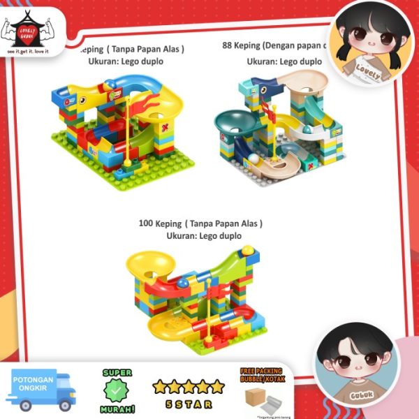 Mainan balok brick marble run, Mainan brick seluncuran