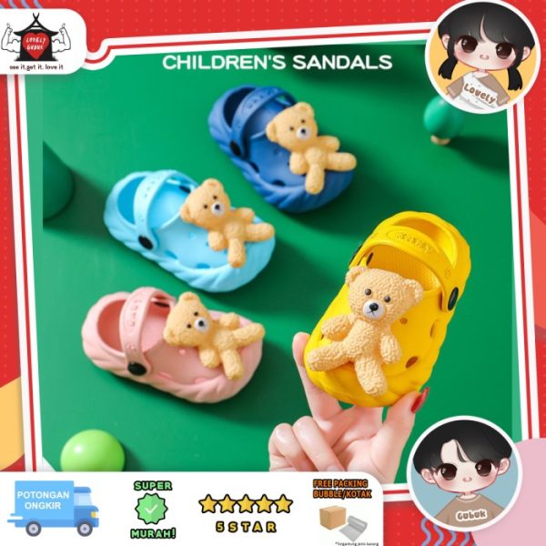 Sandal slop beruang 3D, sandal slop anak, Sandal lucu boneka anak