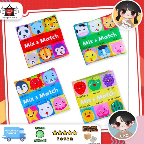 Buku mix and match animal fruits, Buku edukasi kain soft book bayi