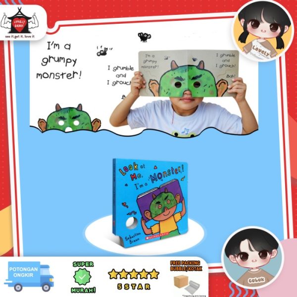 Buku impor anak, Look at me monster clown topeng mata, Board book anak