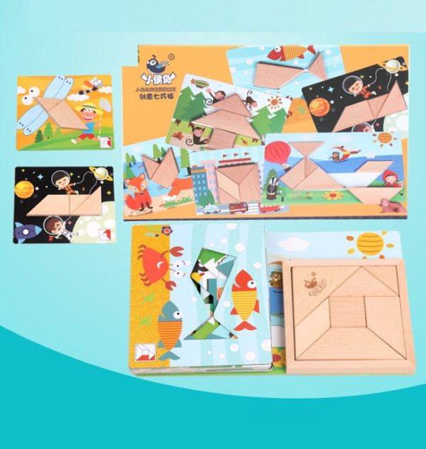 Mainan puzzle tangram wooden anak, Tangram jigsaw matching puzzle