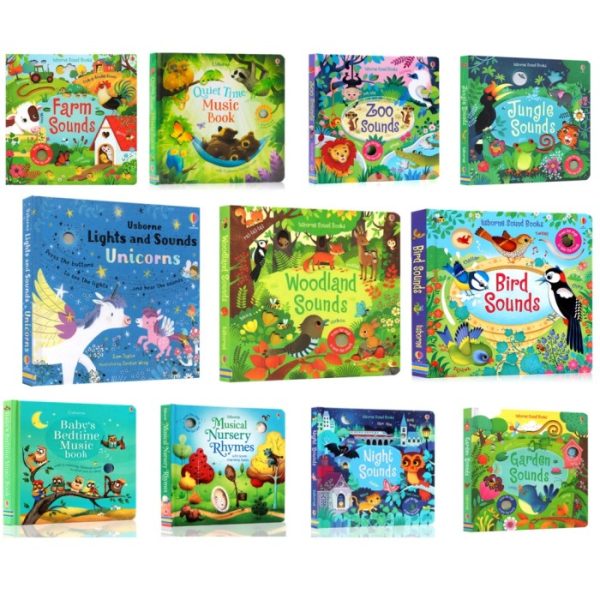 Buku Usborne Sounds book, Zoo Jungle Night Quite Time sounds Book