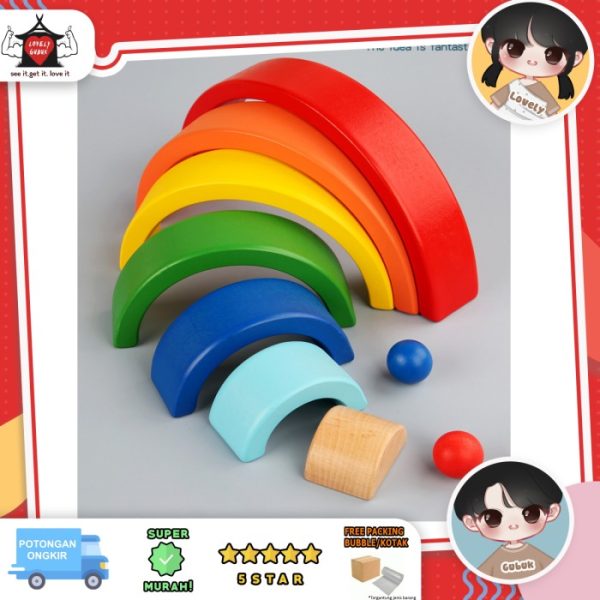 Mainan kayu pelangi, Wooden block Rainbow, Rainbow stackings block