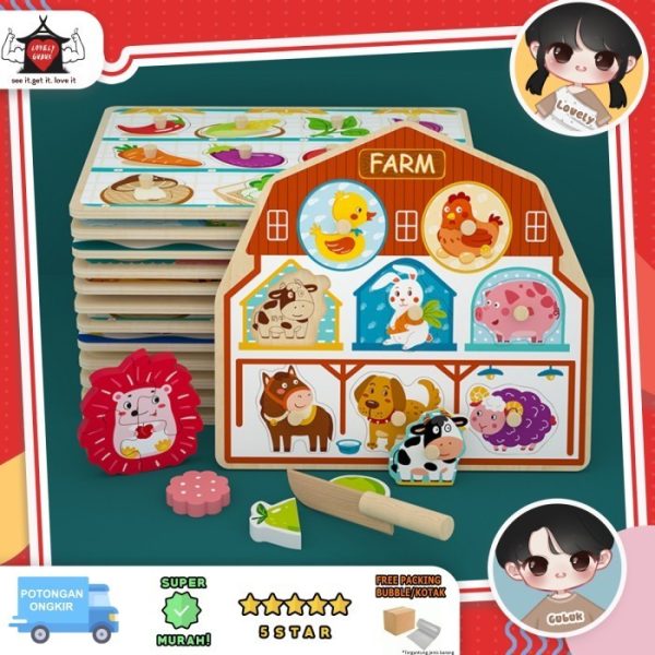 Mainan puzzle knob tebal anak, Wooden knob puzzle