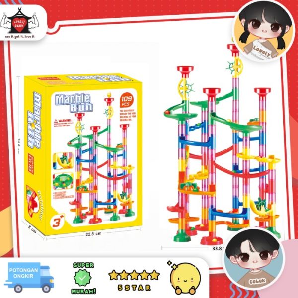 Mainan marble run 109 pcs, Marble racing game, Mainan kelereng putar