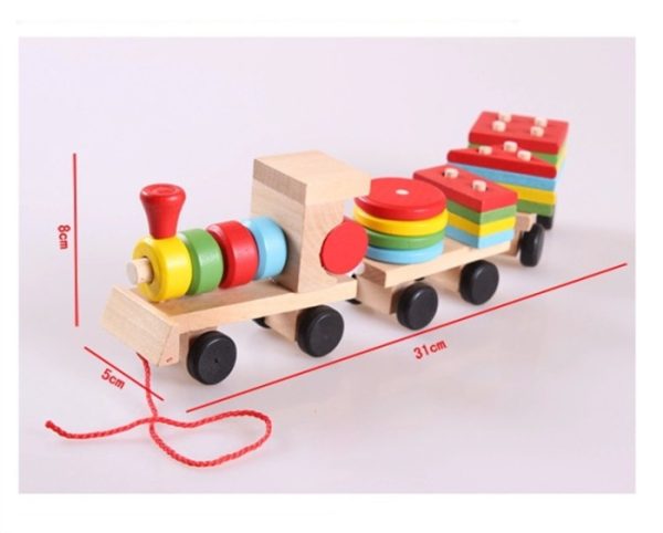 Mainan puzzle kereta api bentuk kayu anak,Building Block Train Shape