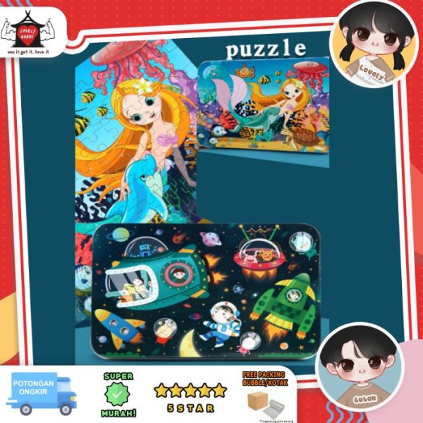 Mainan puzzle jigsaw kaleng 100 pcs, 100 pcs wooden jigsaw puzzle tin.