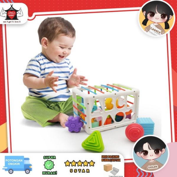 Mainan bayi cocokkan bentuk sensory toy jaring karet, Shape sorting