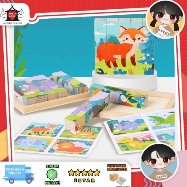 Mainan puzzle four sided dimentional blocks, Mainan balok susun gambar