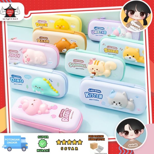 Kotak pensil 3D kartun squishy anak, Tempat ATK 3D lucu anak