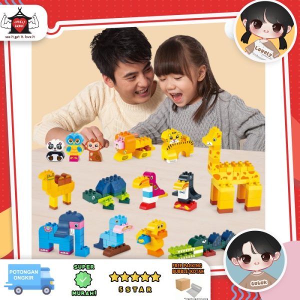 Mainan balok SMONEO duplo, Mainan lego bricks anak seri animal kartun