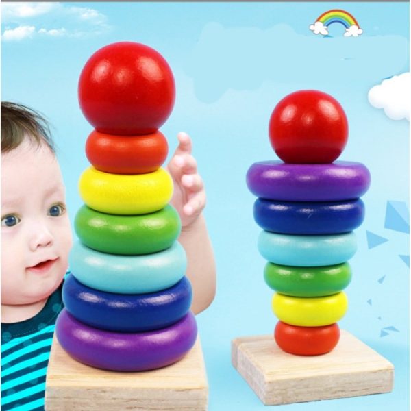 Mainan susun tingkat lingkaran, Wooden stacking tower kayu