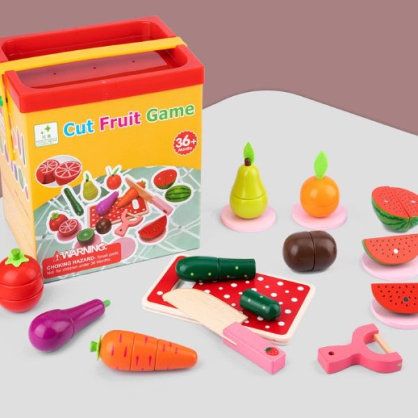 Mainan potong buah magnet kayu, Wooden Cut Fruit Toys