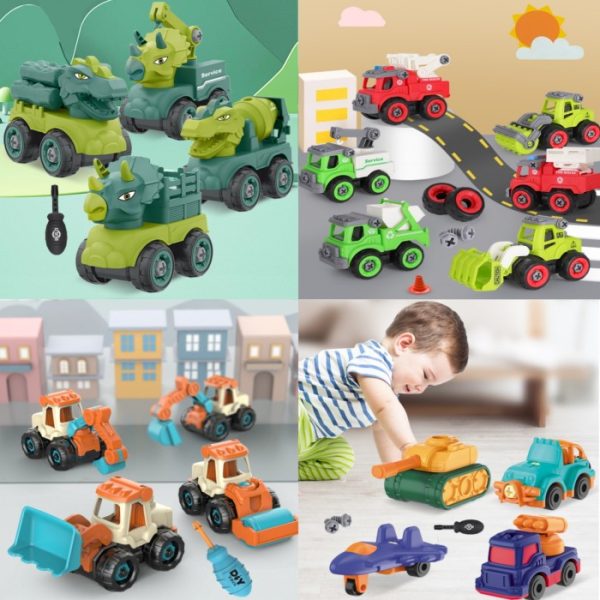 Assemble transportation 4 in 1 Mainan merakit mobil baut obeng anak