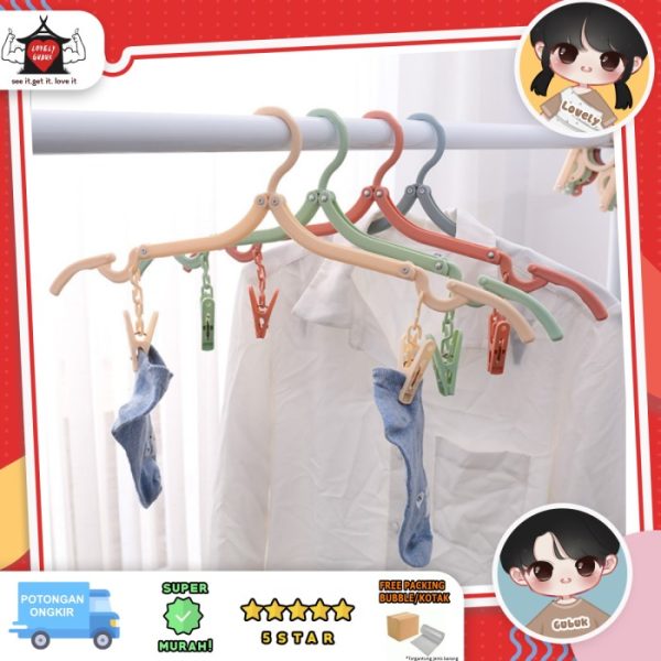 Gantungan baju lipat, jemuran baju, portable hanger dengan penjepit