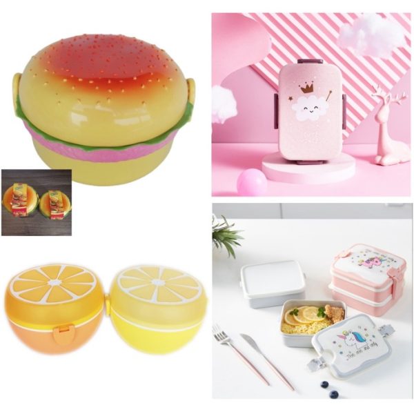 Kotak bekal snack unicorn anak,Bento box hamburger lucu,Snack lunchbox