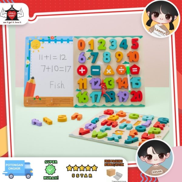 Puzzle huruf angka 3D 3 in 1 anak, Mainan edukasi menyambungkan