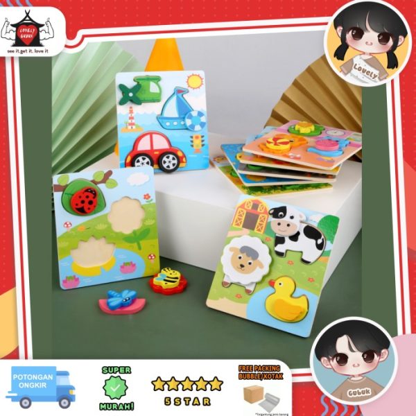 Mainan puzzle kayu jigsaw matching anak, Wooden Matching Puzzle