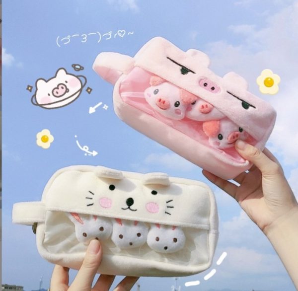 Kotak pensil lembut mini cartoon,Cute soft pencil case with Brooch Pin