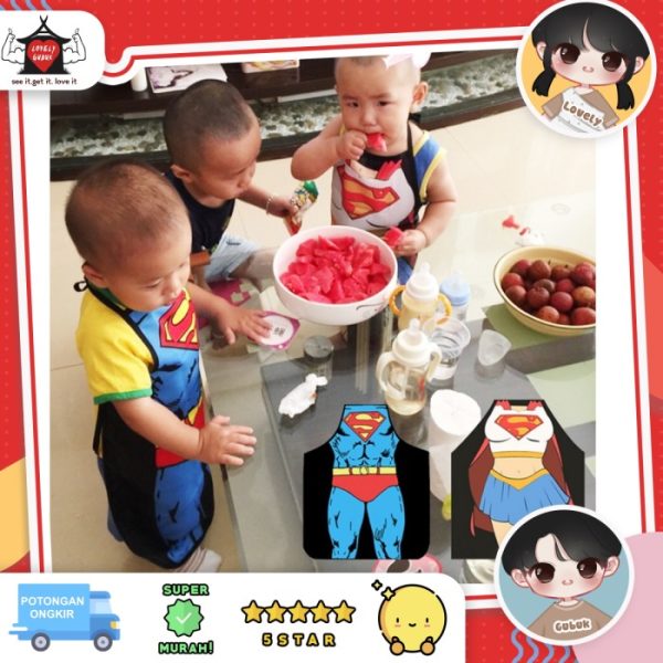 Celemek superhero anak, celemek lucu anak, apron lucu, funny apron