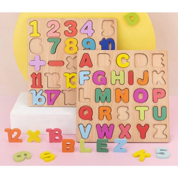 Mainan wooden puzzle huruf anak, Puzzle kayu hurtuf angka bentuk anak