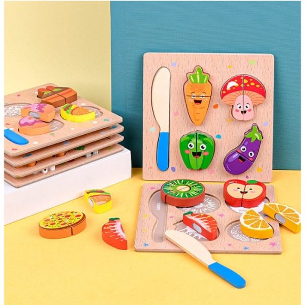 Mainan potong buah makanan kayu anak, Wooden cutting jigsaw food