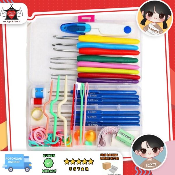 Alat knitting rajut set, Crochet set, Alat sulam 16 pcs set kerajinan