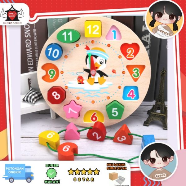 Mainan edukasi jam bentuk angka anak. Wooden educational toys