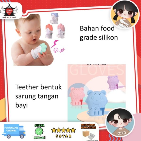 Teether gigi sarung tangan anak, SIlicone mitten teether,gigitan sili