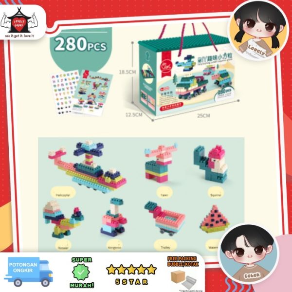 Mainan bricks balok 280 pcs set anak, DIY susun balok anak