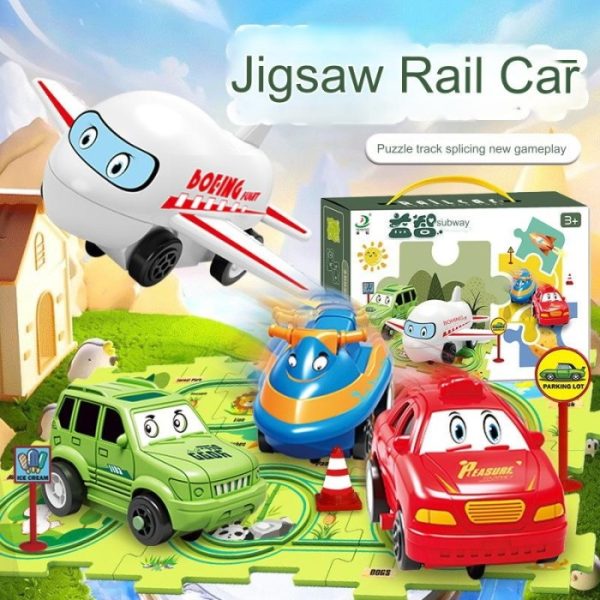 Mainan Rail Car Puzzle,DIY Puzzle Track Mobil Susun Puzzle Mobil Gerak