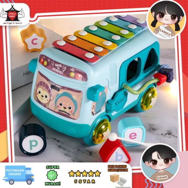 Mainan xylophone mobil anak, Mainan multi fungsi mencocokkan bentuk, m